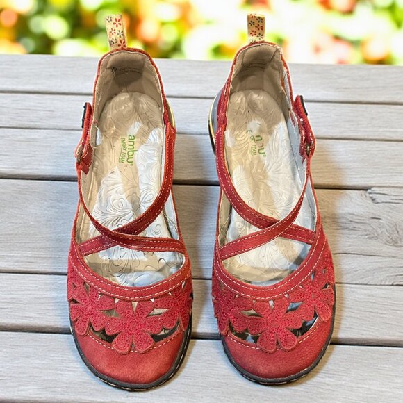 JAMBU Red Blossom Encore Adjustable Strap Comfortable Leather Flats Women's Sz 7 - Picture 1 of 8